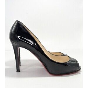 Christian Louboutin Very Prive 100mm Peep Toe Black Patent Leather Heels Sz 35.5